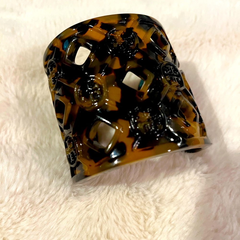 Tori Burch Perforated Resin Logo Cutout Cuff Bracelet